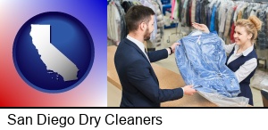 San Diego, California - transaction at a dry cleaners