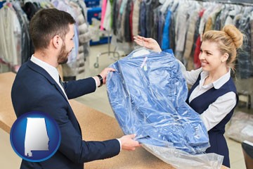 transaction at a dry cleaners - with Alabama icon