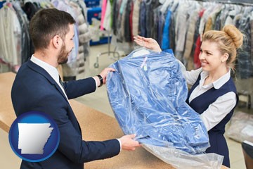 transaction at a dry cleaners - with Arkansas icon