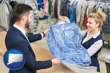 transaction at a dry cleaners - with Connecticut icon