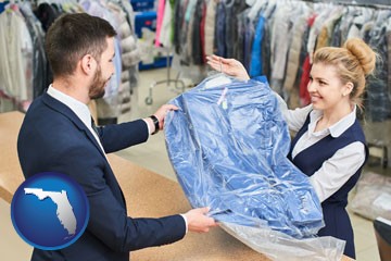 transaction at a dry cleaners - with Florida icon